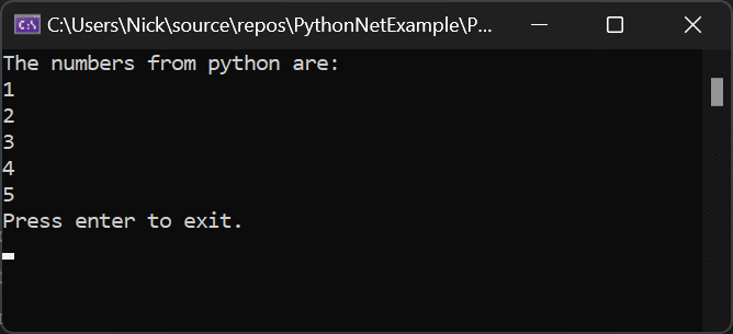 A list output using Pythonnet