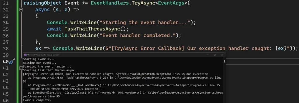 Output of example program for async EventHandlers